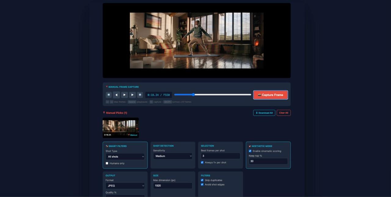 StillPick app interface - AI-powered frame extraction tool